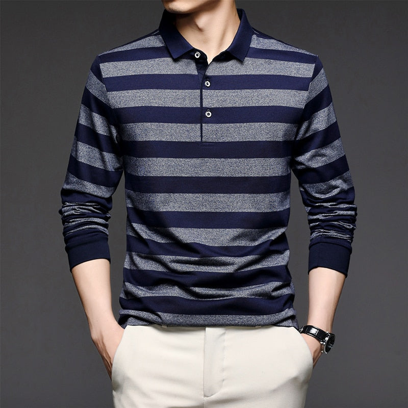 Top Grade 2022 New Fashion Brand Striped Men Plain Polo Shirts For Men Casual Designer Long Sleeve Tops Men's Clothing