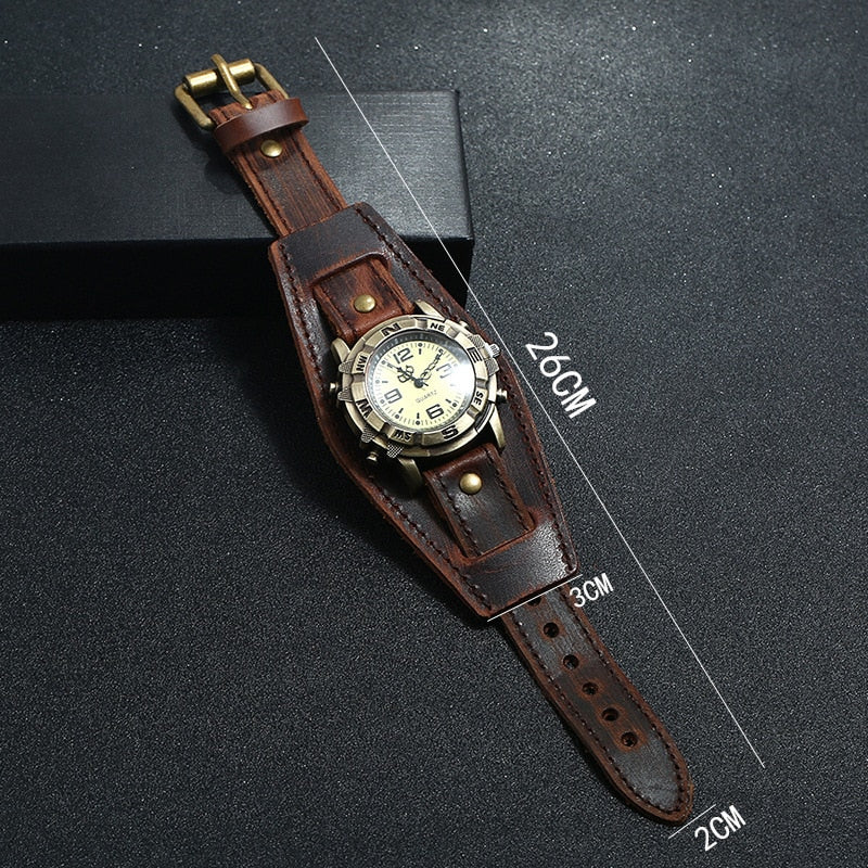 All-Match Fashion Punk Retro Brown Black Belt Strap Genuine Leather Watch Men Bracelet For Women Jewelry Freely Shipping