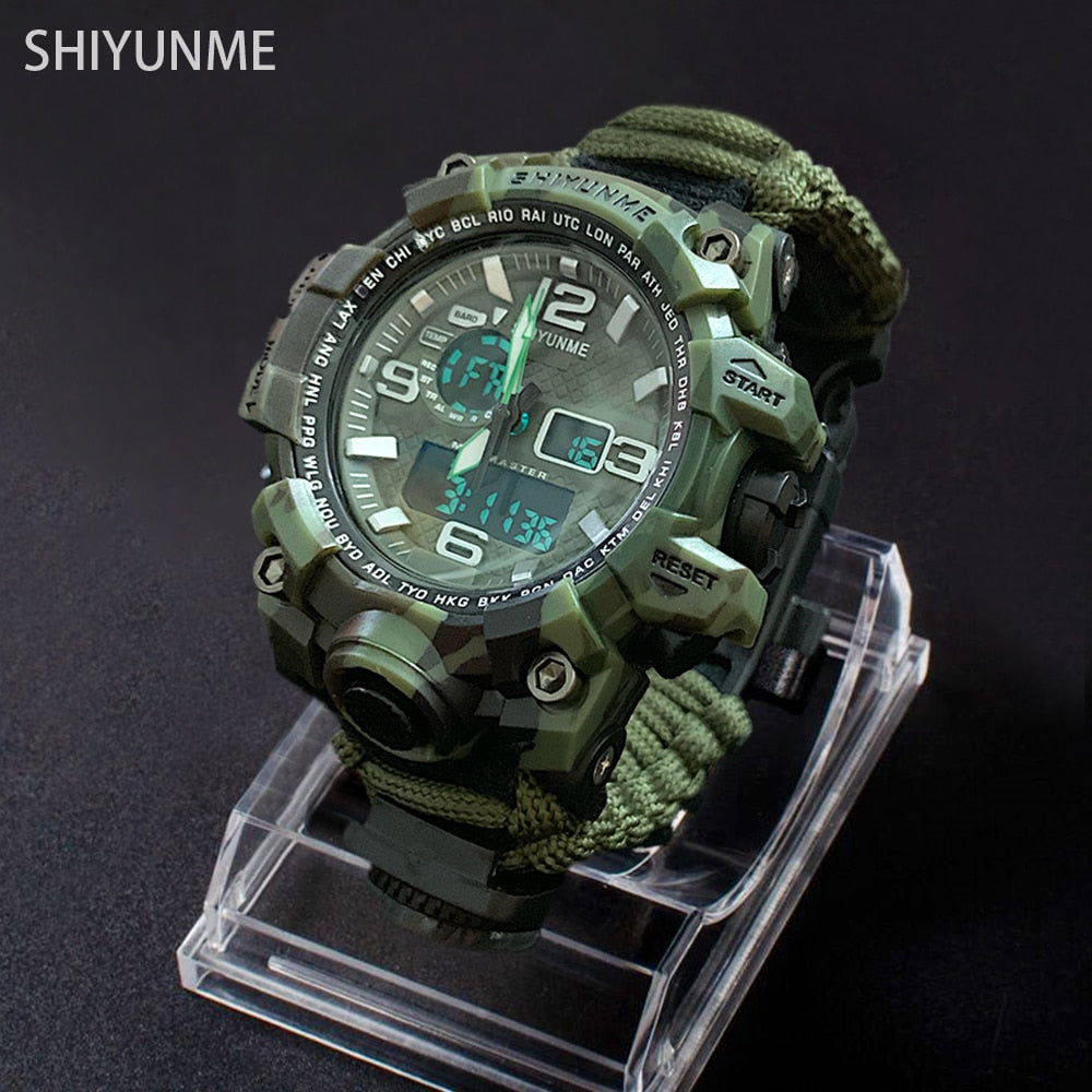 Men Military Sports LED Digital Watches Compass Outdoor Survival Multi-function Waterproof Men's Quartz Watch Relogio Masculino