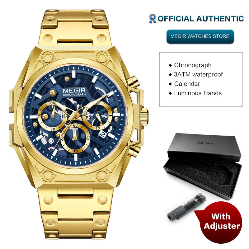MEGIR Blue Watch Men Stainless Steel Dress Wrist Watch Man Waterproof Chronograph Quartz Watches Relogio Masculino часы мужские