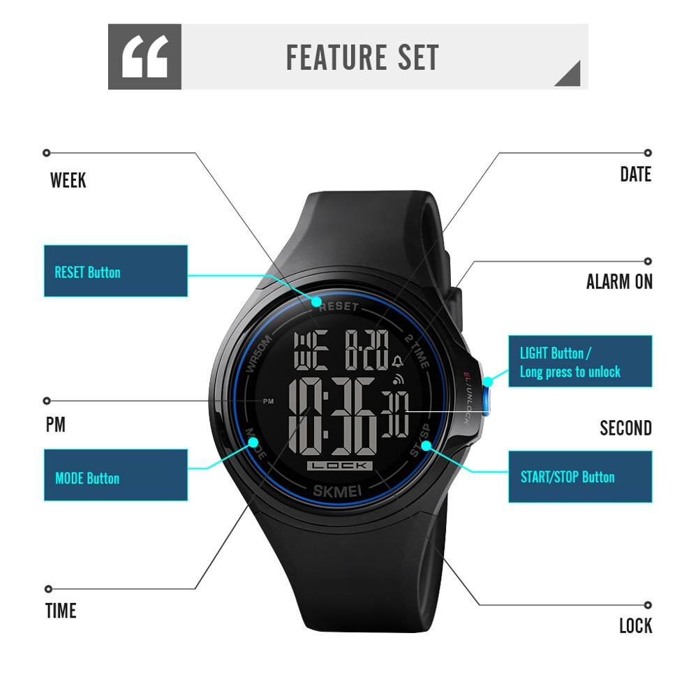SKMEI 1602 Touch Screen Digital Men Watch Waterproof LED Light Alarm Clock Fall-Resistant Sport Watches montre homme