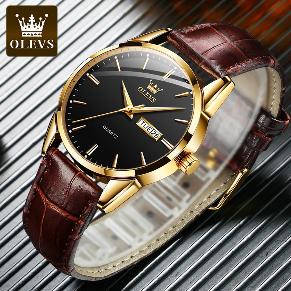 OLEVS Men Watches Top Brand Luxury Fashion Business Breathable Leather Luminous Hand Quartz Wristwatch Gift for Man Reloj Hombre