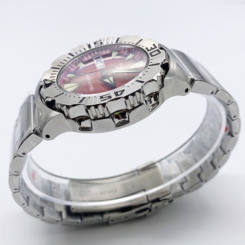 Sea knight Monster Automatic Watch Men NH36A Men's Mechanical Watches Sapphire Vintage Red Dial Green Luminous 200M Diver Watch