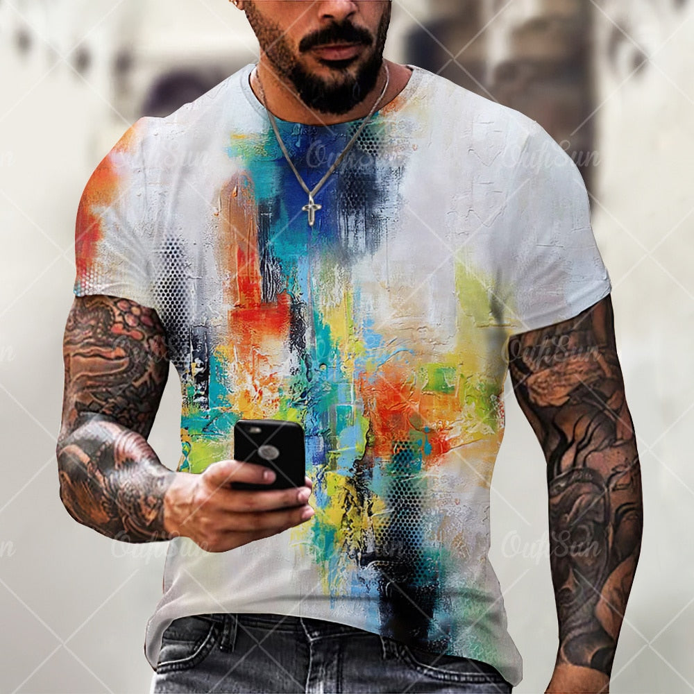 Summer Graffiti 3D Print Men's T Shirts Streetwear Polyester Crew Neck Short Sleeved Tops Casual Loose T-Shirts Men Clothing 6XL