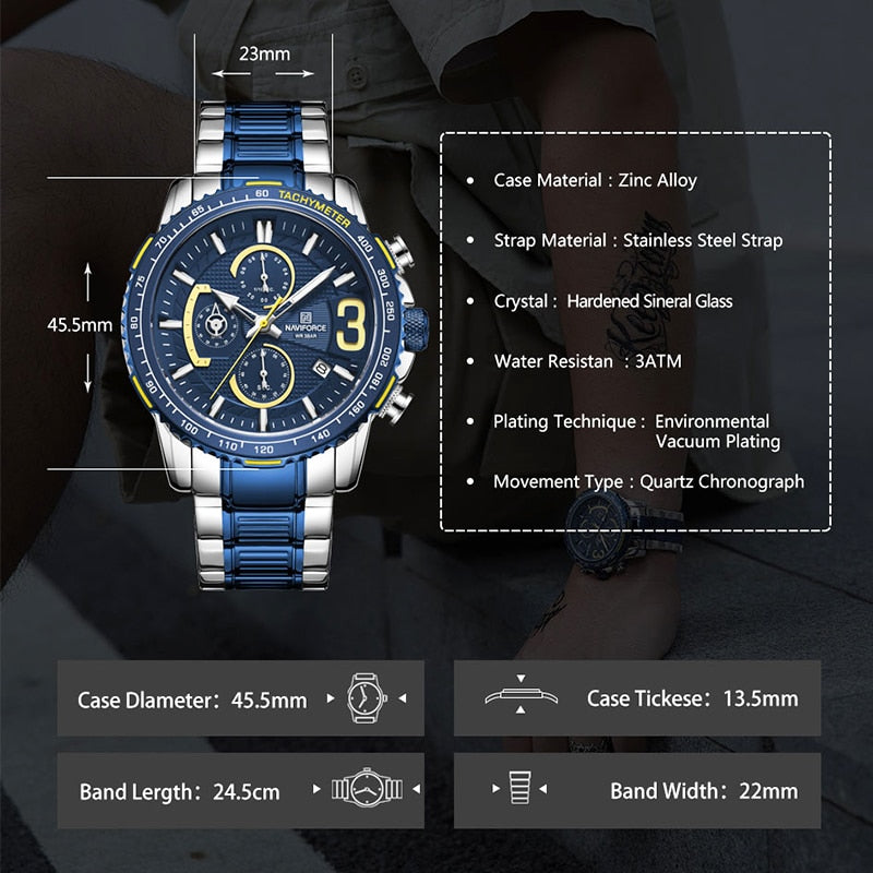 NAVIFORCE Luxury Watch For Men Quartz Chronograph Sport Waterproof Man Watches Military Fashion Stainless Steel Wristwatch Clock