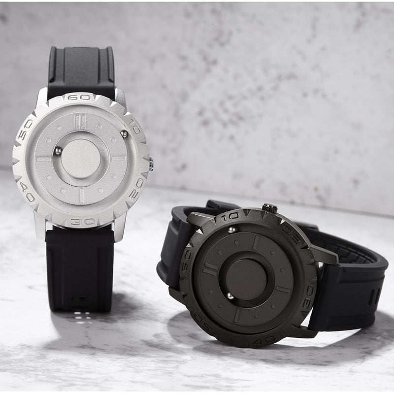 EUTOUR Creative Watch Rose Gold Black Sliver Magnetic Ball Metal Multinational Watch Men's Fashion Rubber Sports Male Watch