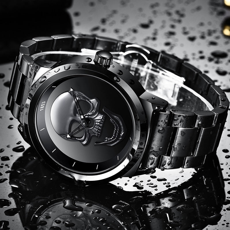 Men 3D Skull Watch LIGE Top Brand Quartz Stainless Steel Watchs Men Fashion Business Waterproof Creative Clock Relogio masculino