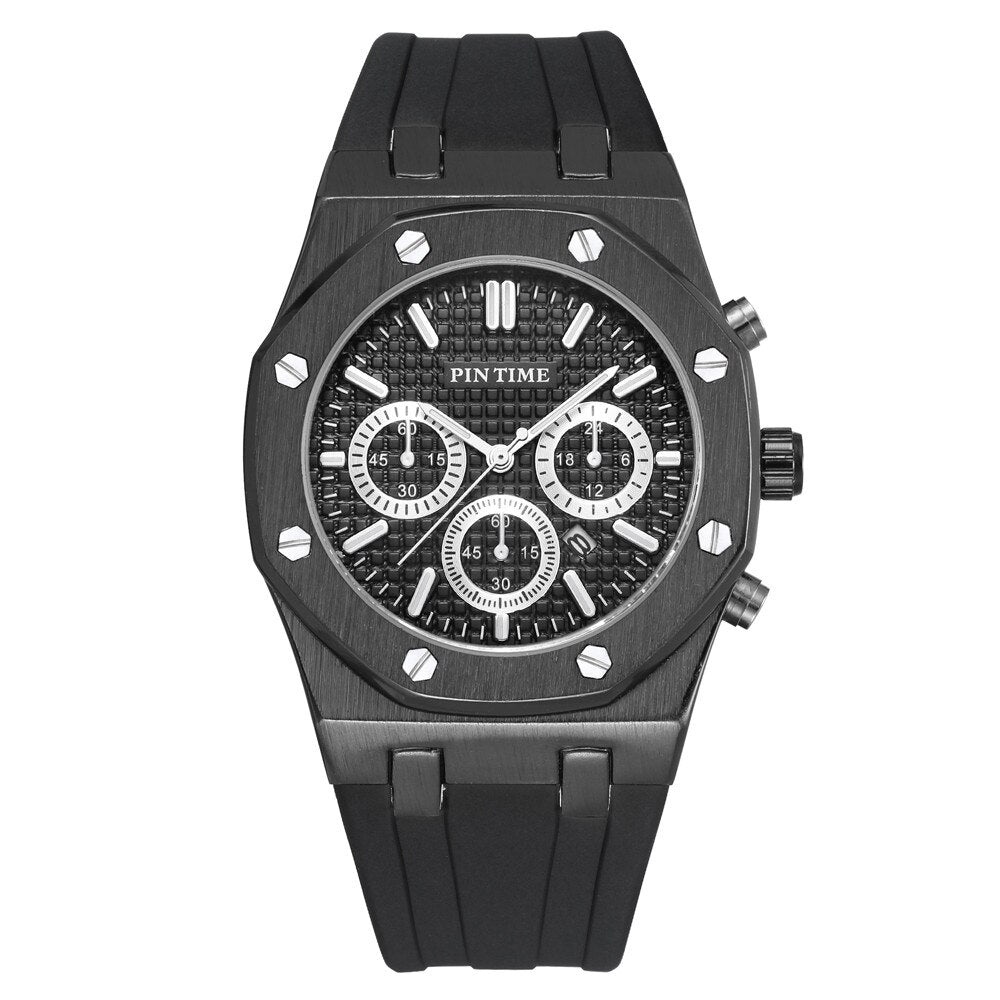 PINTIME Silicone Mens Watch Top Brand Luxury Quartz Clock Calendar Military Watch Men Sport Wristwatch Relogio Masculino Relojes