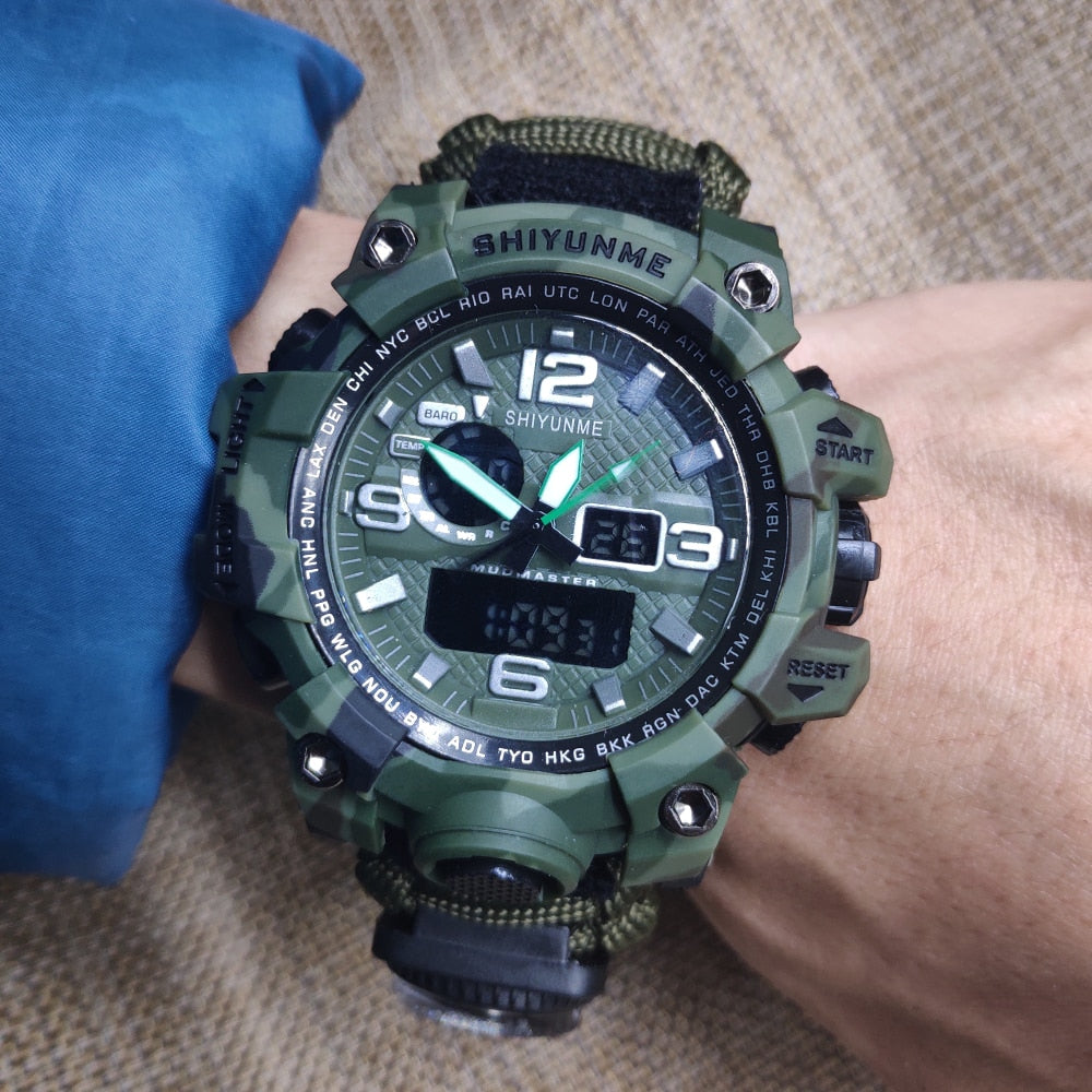 Men Military Sports LED Digital Watches Compass Outdoor Survival Multi-function Waterproof Men's Quartz Watch Relogio Masculino