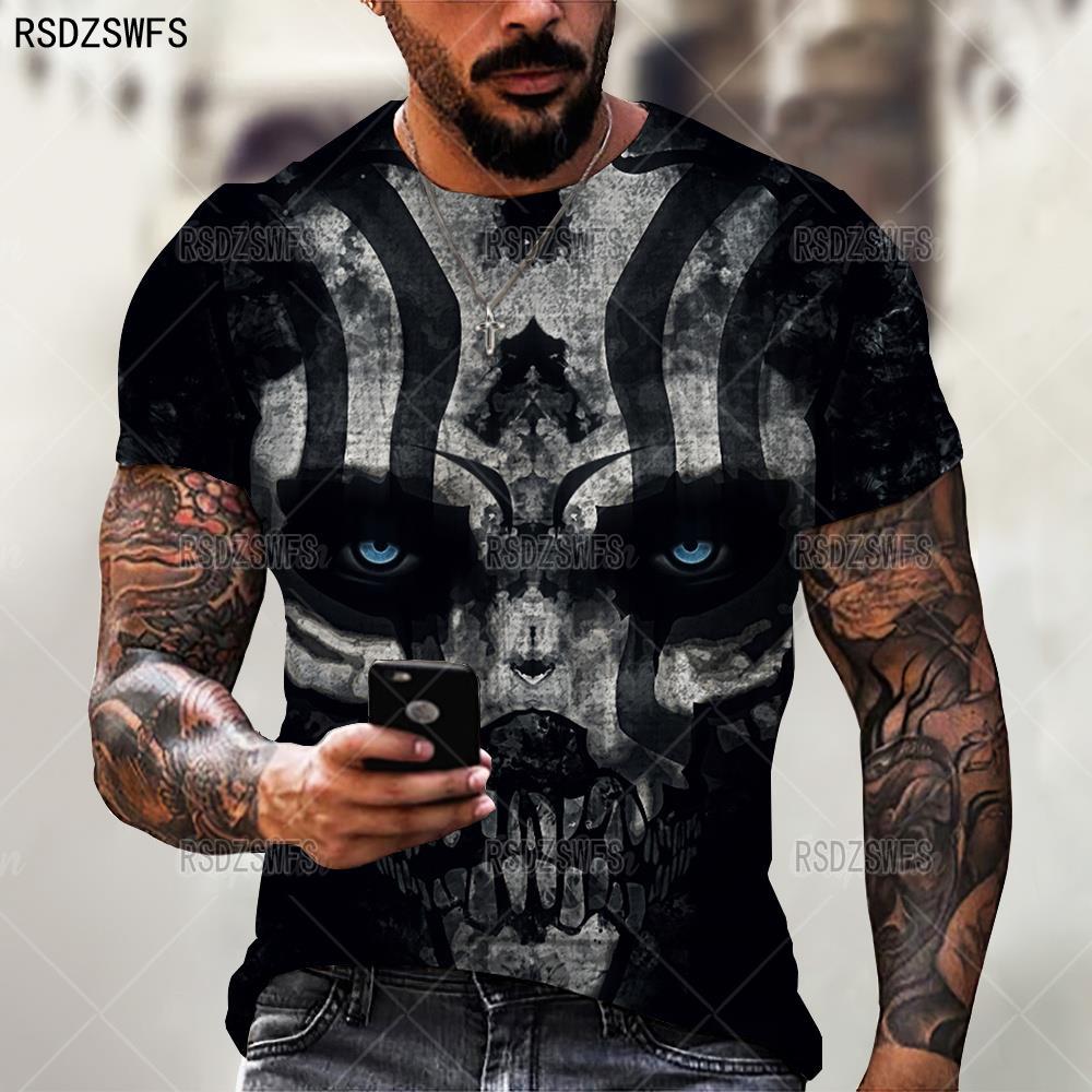Summer Horror Skull 3D Print T Shirt For Men Casual Oversized Short Sleeve Clothes Streetwear Hip Hop Tops Tees Men Clothing 4XL 1 2