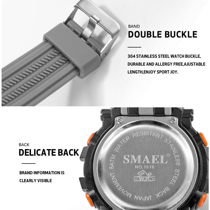 SMAEL Watch 50M Waterproof Sport Watches Military Men Big Dial S Shock Relojes Hombre Casual LED Clock1616 Digital Wristwatches