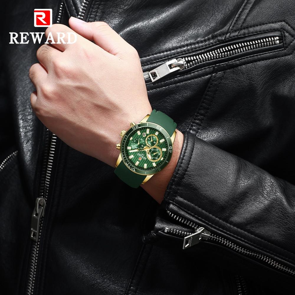 REWARD Mens Watches Top Brand Luxury Chronograph Green Men Silicone Waterproof Date Sport Wrist Watch Man Male Clock Dropship