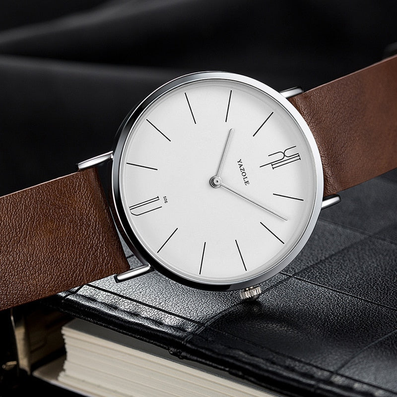 Simple Men's Watches Genuin Leather Bussiness Quartz Men Watch Waterproof Black White Dail Quartz Watch For Men Drop Shipping