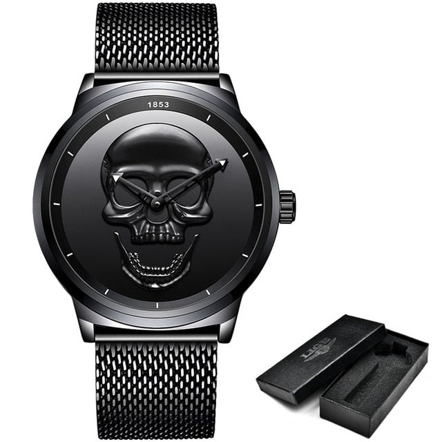 Men 3D Skull Watch LIGE Top Brand Quartz Stainless Steel Watchs Men Fashion Business Waterproof Creative Clock Relogio masculino