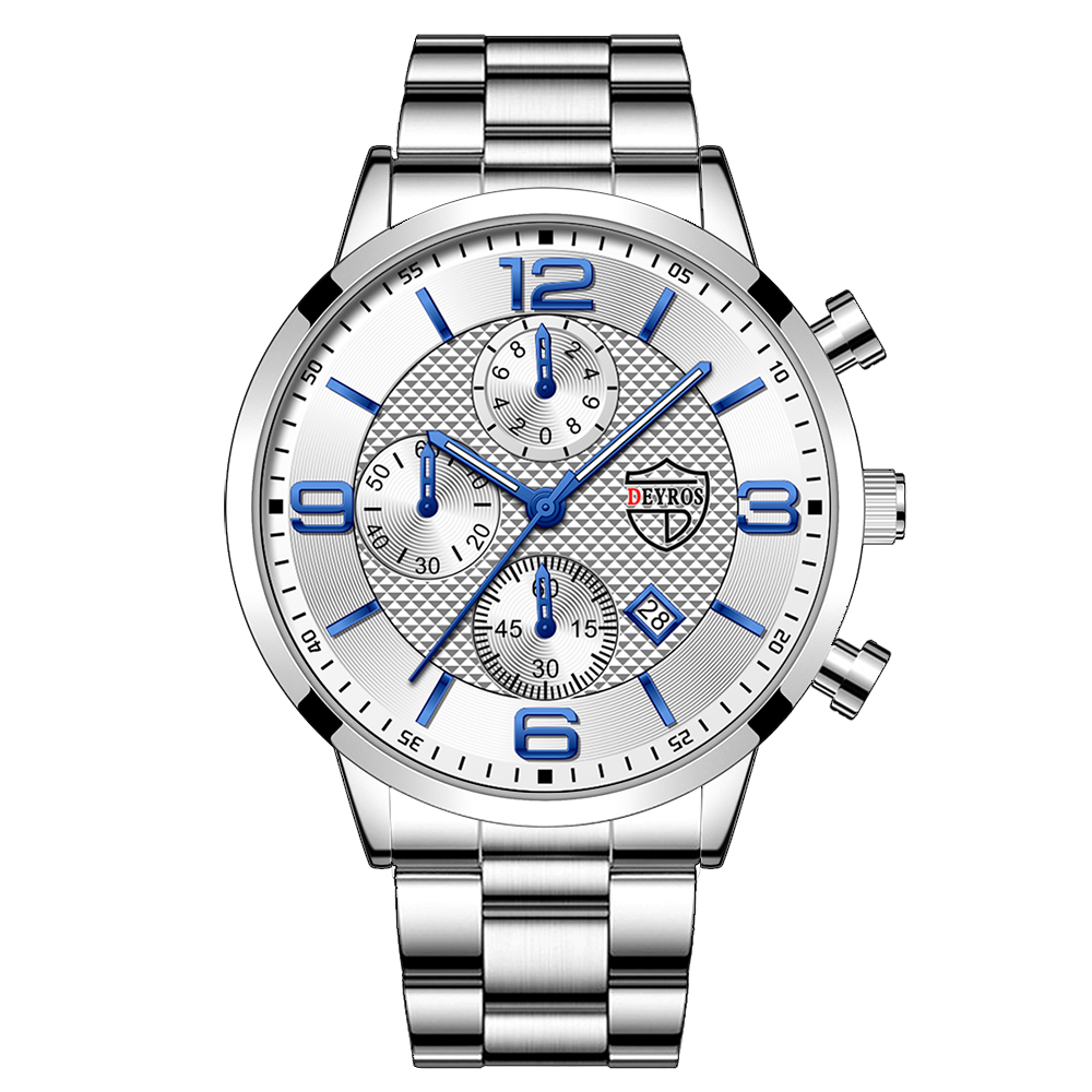 Luxury Mens Sports Stainless Steel Watches Fashion Men Business Leather Quartz Watch Man Calendar Luminous Clock часы мужские