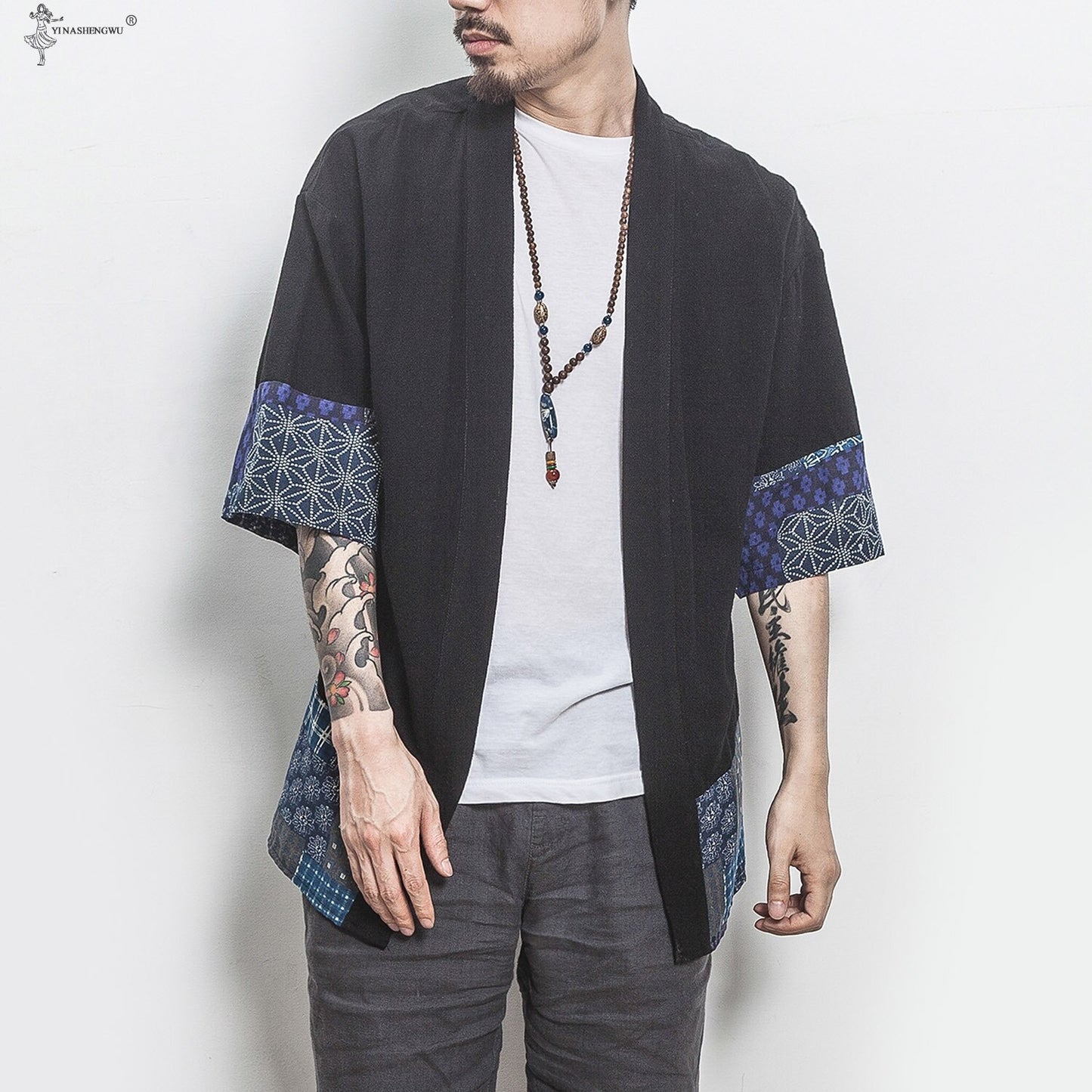 Japanese Kimono Men Cardigan Streetwear Yukata Male Shirt Haori Mens Kimono Shirt Traditional Japanese Samurai Clothing  5XL
