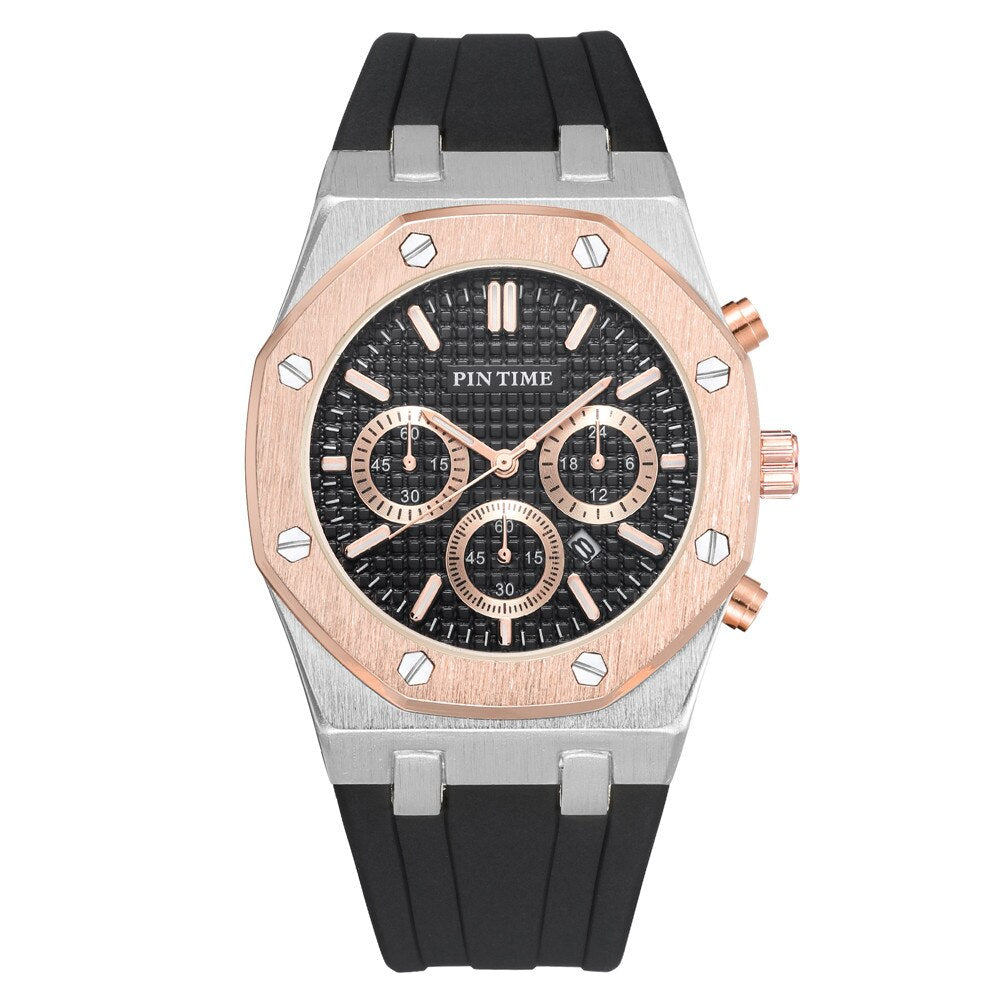 PINTIME Silicone Mens Watch Top Brand Luxury Quartz Clock Calendar Military Watch Men Sport Wristwatch Relogio Masculino Relojes