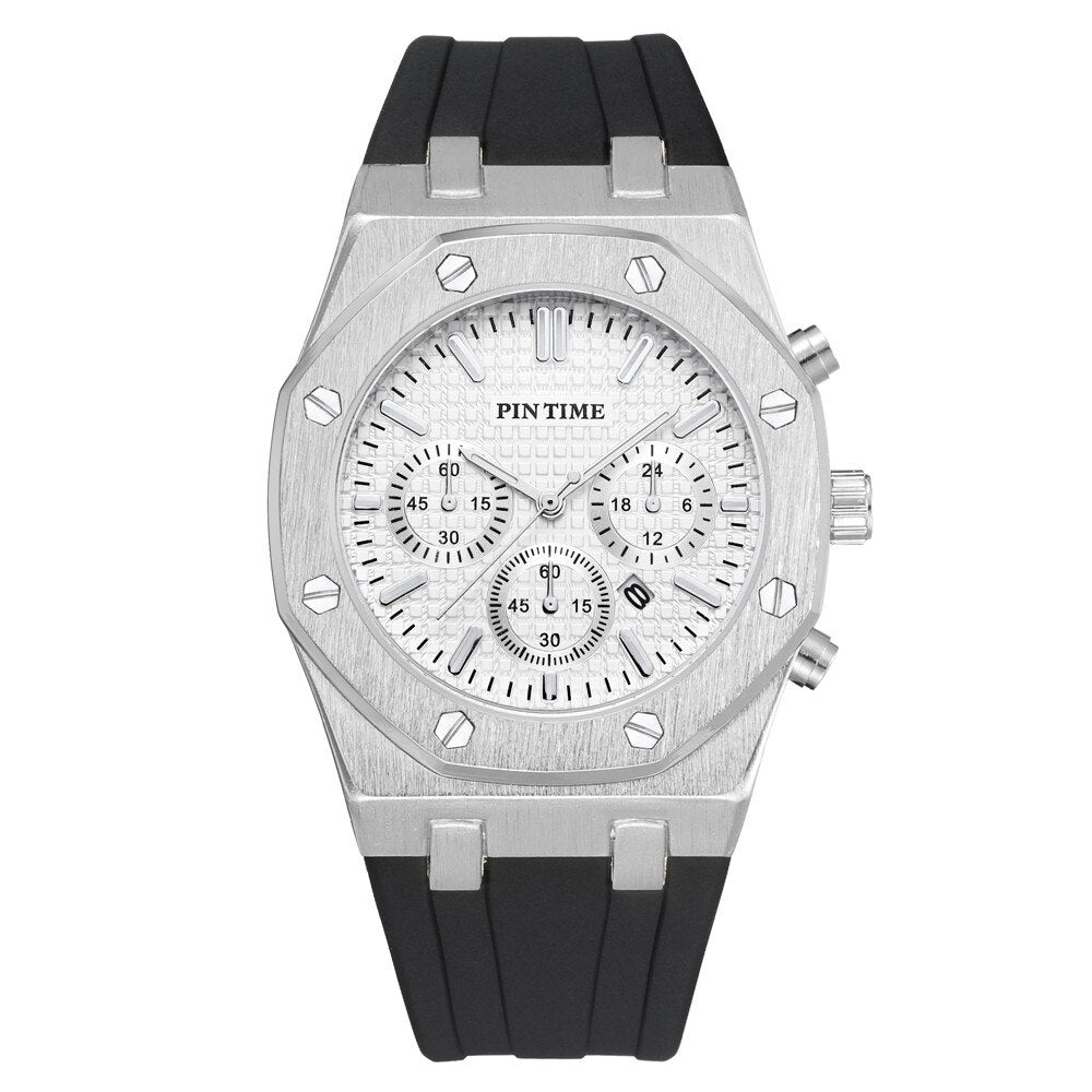 PINTIME Silicone Mens Watch Top Brand Luxury Quartz Clock Calendar Military Watch Men Sport Wristwatch Relogio Masculino Relojes