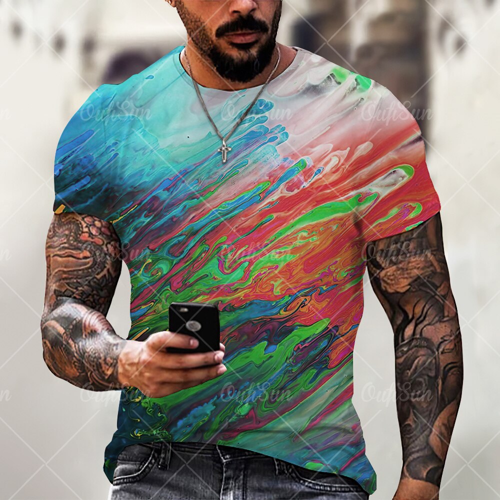 Summer Graffiti 3D Print Men's T Shirts Streetwear Polyester Crew Neck Short Sleeved Tops Casual Loose T-Shirts Men Clothing 6XL 1