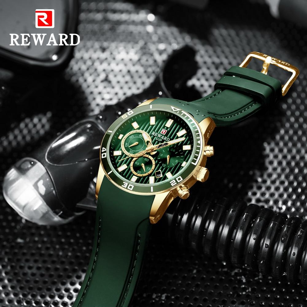REWARD Mens Watches Top Brand Luxury Chronograph Green Men Silicone Waterproof Date Sport Wrist Watch Man Male Clock Dropship