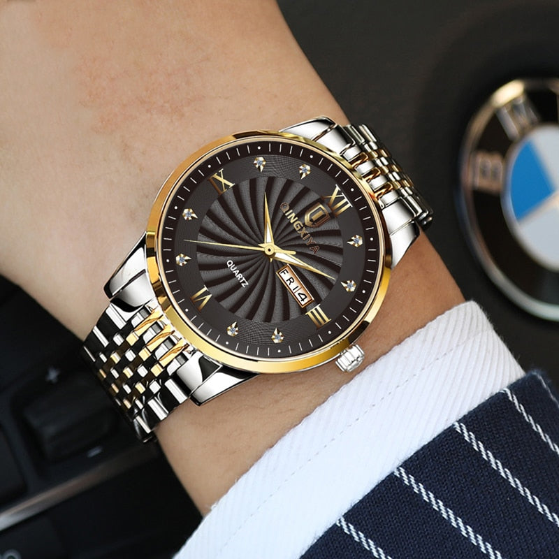 QINGXIYA Top Brand Watch Men Stainless Steel Business Date Clock Waterproof Luminous Watches Mens Luxury Sport Quartz Watch
