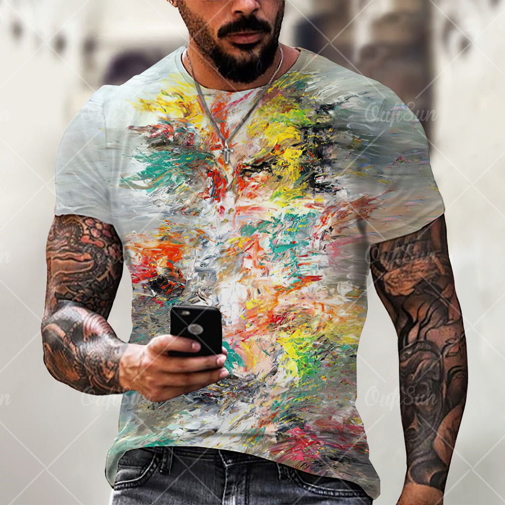 Summer Graffiti 3D Print Men's T Shirts Streetwear Polyester Crew Neck Short Sleeved Tops Casual Loose T-Shirts Men Clothing 6XL