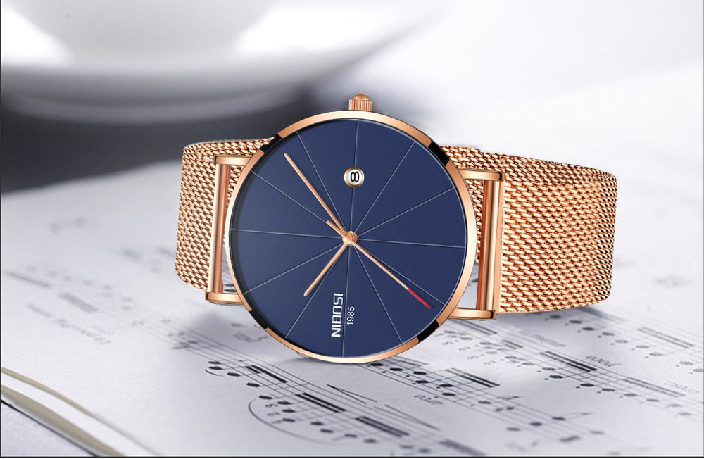 NIBOSI New Men's Watch Ultra-thin Fashion Watches Simple Business Men Quartz Watches Relogio Masculine Male Clock Mesh Band