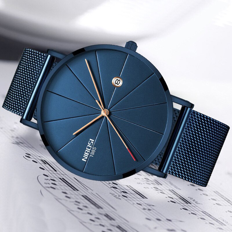 NIBOSI New Men's Watch Ultra-thin Fashion Watches Simple Business Men Quartz Watches Relogio Masculine Male Clock Mesh Band
