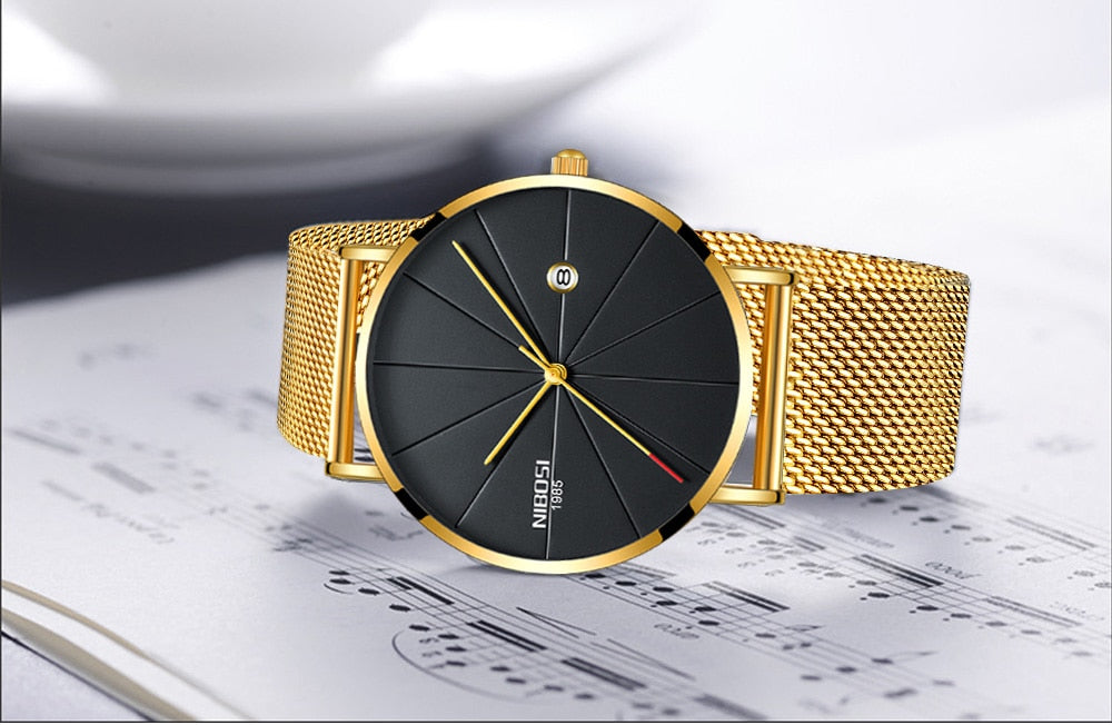 NIBOSI New Men's Watch Ultra-thin Fashion Watches Simple Business Men Quartz Watches Relogio Masculine Male Clock Mesh Band