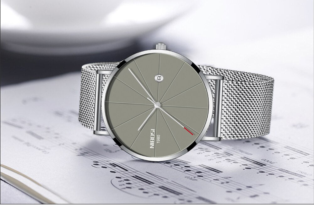 NIBOSI New Men's Watch Ultra-thin Fashion Watches Simple Business Men Quartz Watches Relogio Masculine Male Clock Mesh Band
