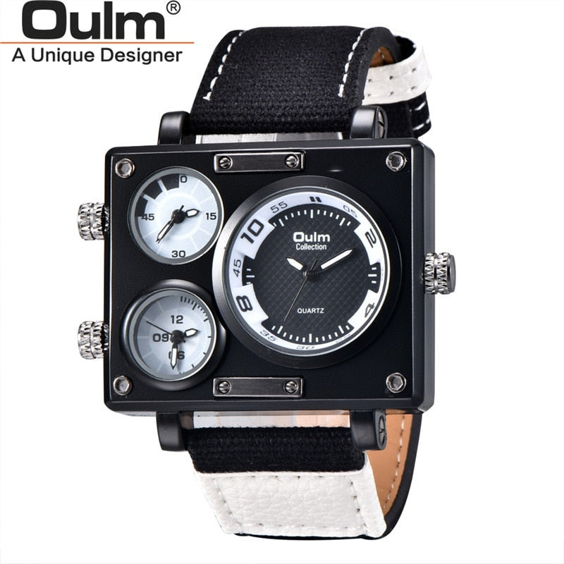 Oulm 3595 Military Watches Men Luxury Brand Three Time Zone Wristwatch Male Quartz Clock Men's Casual Fabric Watch