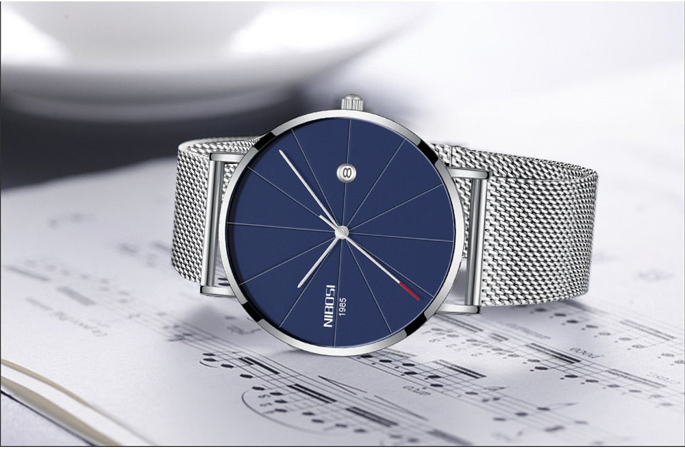 NIBOSI New Men's Watch Ultra-thin Fashion Watches Simple Business Men Quartz Watches Relogio Masculine Male Clock Mesh Band