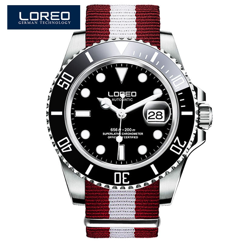 LOREO Waterproof 200m Sports Watch Men Famous Mechanical Watches Male Clock Relojes Deportivos Herren Uhren Reloj Hombre Montre
