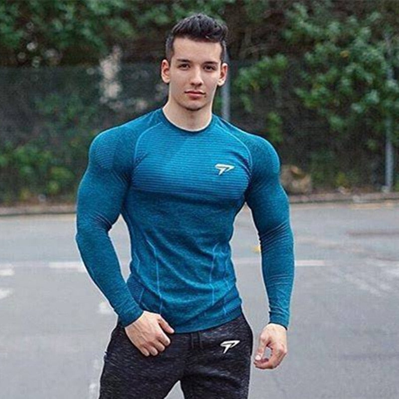 New Mens Compression Long sleeve Skinny T-shirt Casual Quick dry Tee shirt Male Gyms Workout Tops Fitness Bodybuilding Clothing