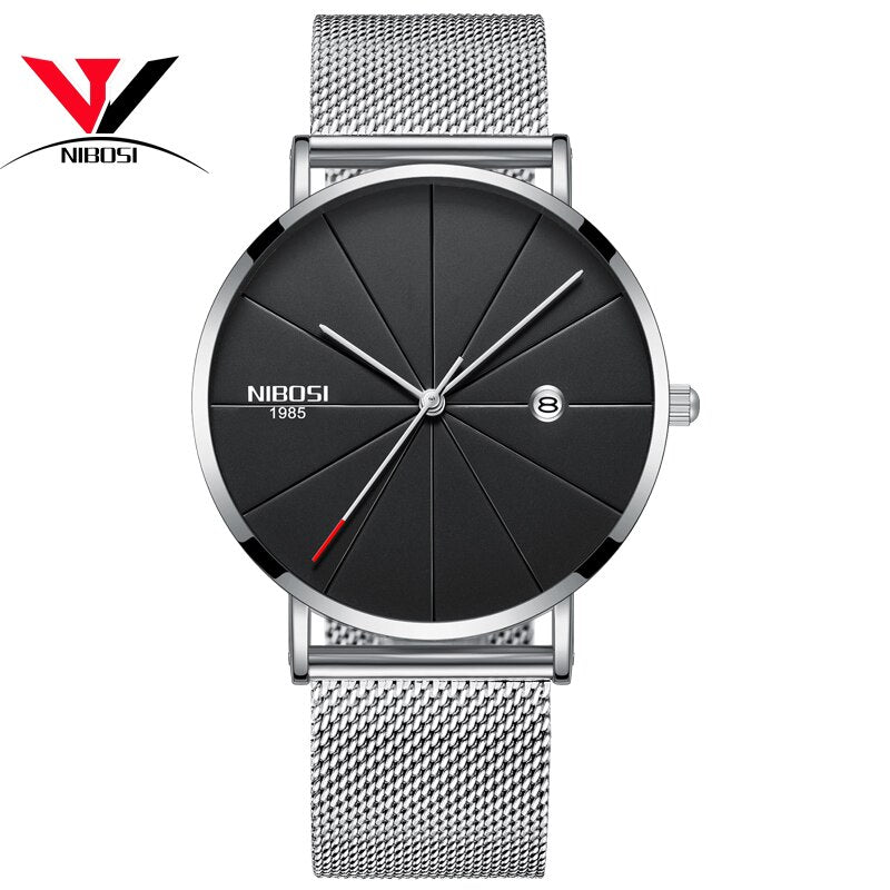 NIBOSI New Men's Watch Ultra-thin Fashion Watches Simple Business Men Quartz Watches Relogio Masculine Male Clock Mesh Band
