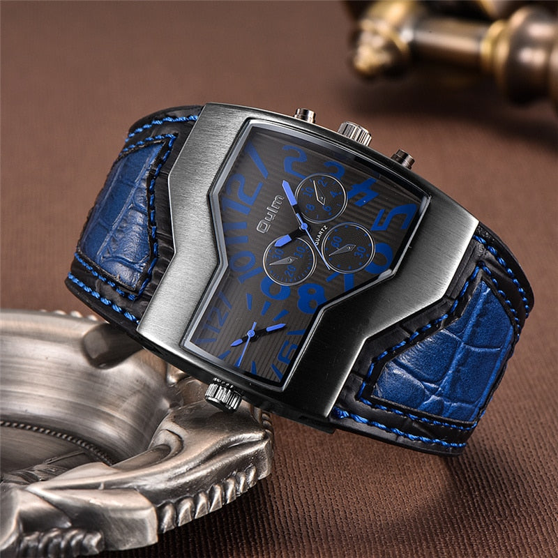 Oulm Classic Style Two Time Zone Men's Watches PU Leather Wristwatch Male Quartz Clock Casual Man Hours relogio masculino