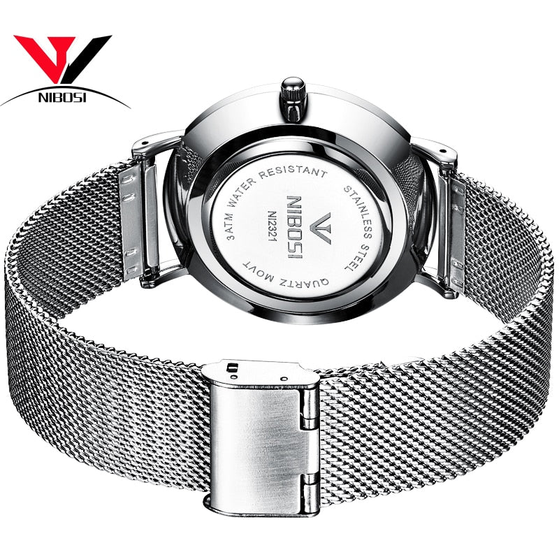 NIBOSI New Men's Watch Ultra-thin Fashion Watches Simple Business Men Quartz Watches Relogio Masculine Male Clock Mesh Band