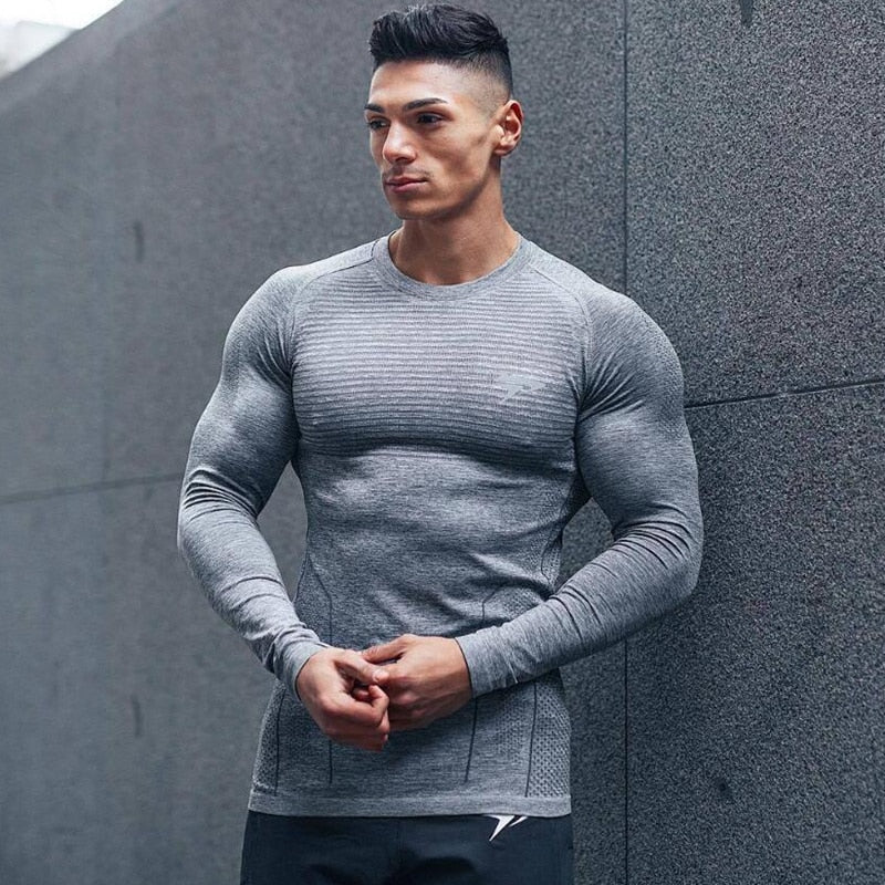 New Mens Compression Long sleeve Skinny T-shirt Casual Quick dry Tee shirt Male Gyms Workout Tops Fitness Bodybuilding Clothing