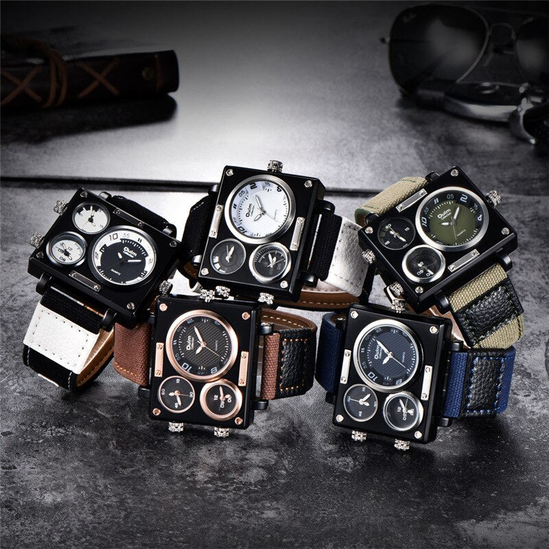 Oulm 3595 Military Watches Men Luxury Brand Three Time Zone Wristwatch Male Quartz Clock Men's Casual Fabric Watch