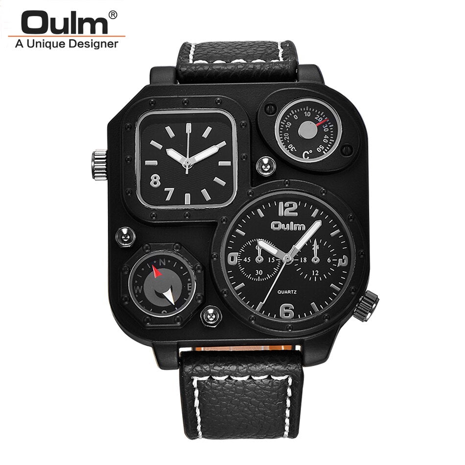 Oulm 1169 Black Sport Men's Watches Square Dial Unique Decorative Compass Male Quartz Watch Casual Men Wristwatches