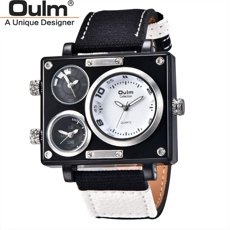 Oulm 3595 Military Watches Men Luxury Brand Three Time Zone Wristwatch Male Quartz Clock Men's Casual Fabric Watch