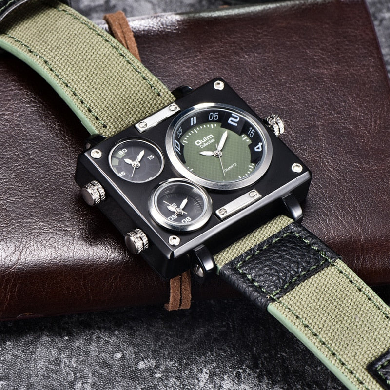 Oulm 3595 Military Watches Men Luxury Brand Three Time Zone Wristwatch Male Quartz Clock Men's Casual Fabric Watch