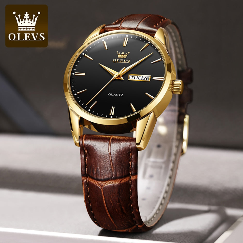 OLEVS Men Watches Top Brand Luxury Fashion Business Breathable Leather Luminous Hand Quartz Wristwatch Gift for Man Reloj Hombre