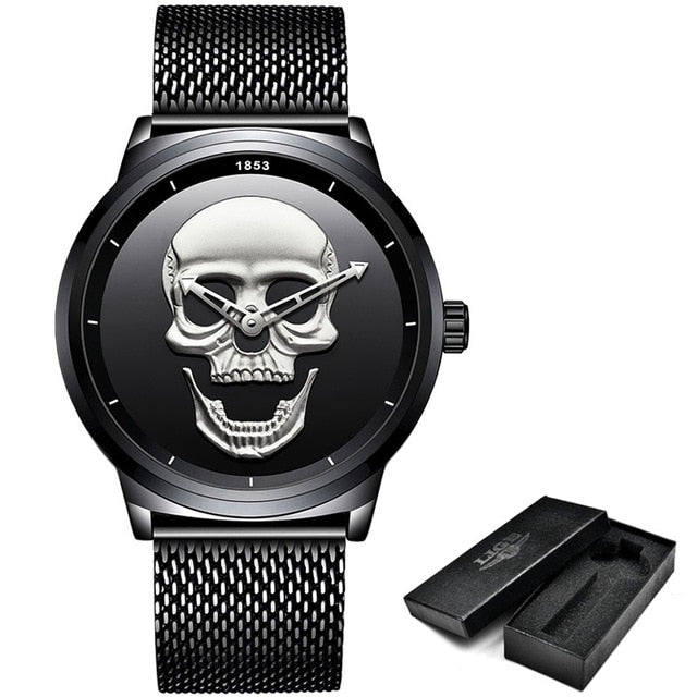 Men 3D Skull Watch LIGE Top Brand Quartz Stainless Steel Watchs Men Fashion Business Waterproof Creative Clock Relogio masculino
