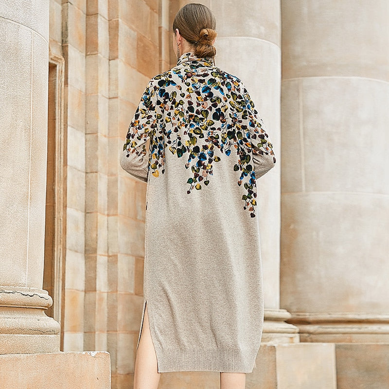 ZUOMAN Autumn 2022 retro casual print loose dress winter high collar long sleeve dress women's elegant bodycon party Vestido