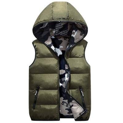 DIMUSI Men's Vests Winter Sleeveless Jackets Male Double-Wear Cotton-Padded Hooded Vest Coats Men Thick Warm Waistcoats Clothing