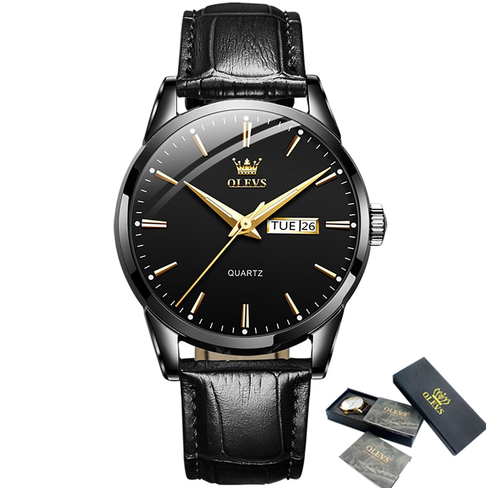 OLEVS Men Watches Top Brand Luxury Fashion Business Breathable Leather Luminous Hand Quartz Wristwatch Gift for Man Reloj Hombre
