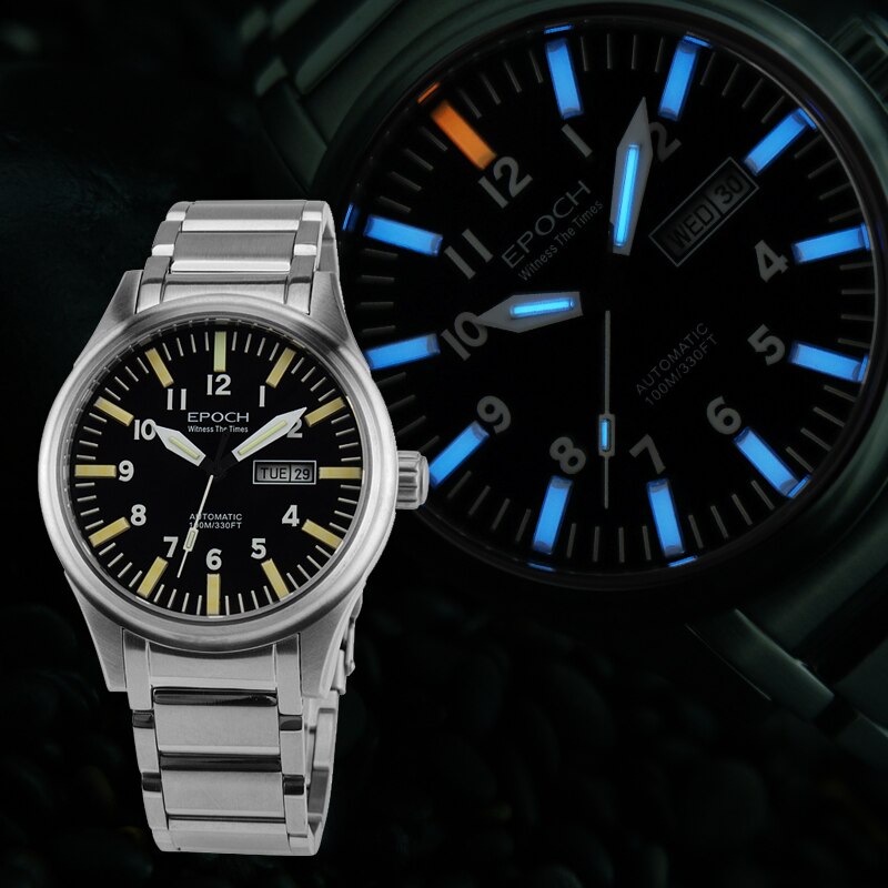 EPOCH Tritium T100 Watch Rainbow Light Men Automatic Mechanical Japan TOP Movement 21Jewels Sapphire WR100M Swim Military Watch