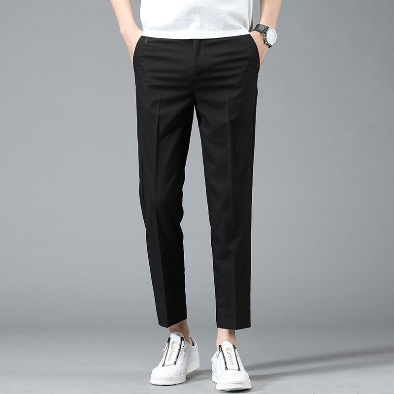 Spring Summer Business Suit Pants Men Thin Formal Slim Fit Classic Office Ankle Length Straight Casual Trousers Brand clothing