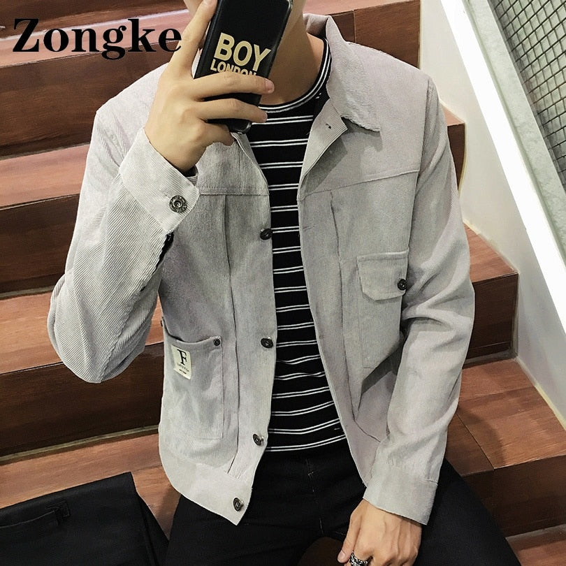 Zongke Casual Streetwear Mens Corduroy Jacket Clothing Japanese Bombers Harajuku Coat Size M-5XL 2022 Spring New Arrivals